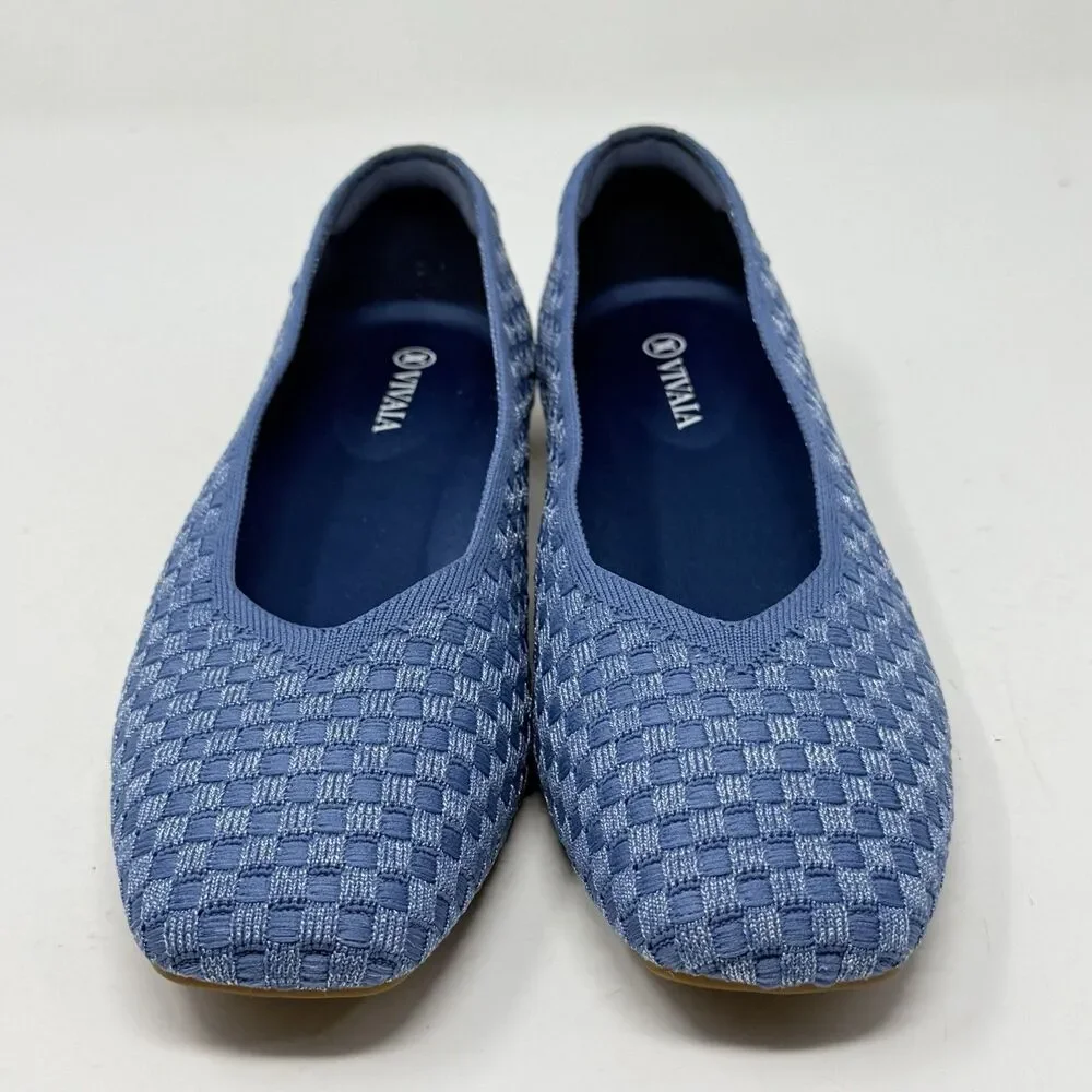 Vivaia Margot Walker Flats Shoes Womens 8.5 EU 39.5 Blue Woven V-Cut Square Toe